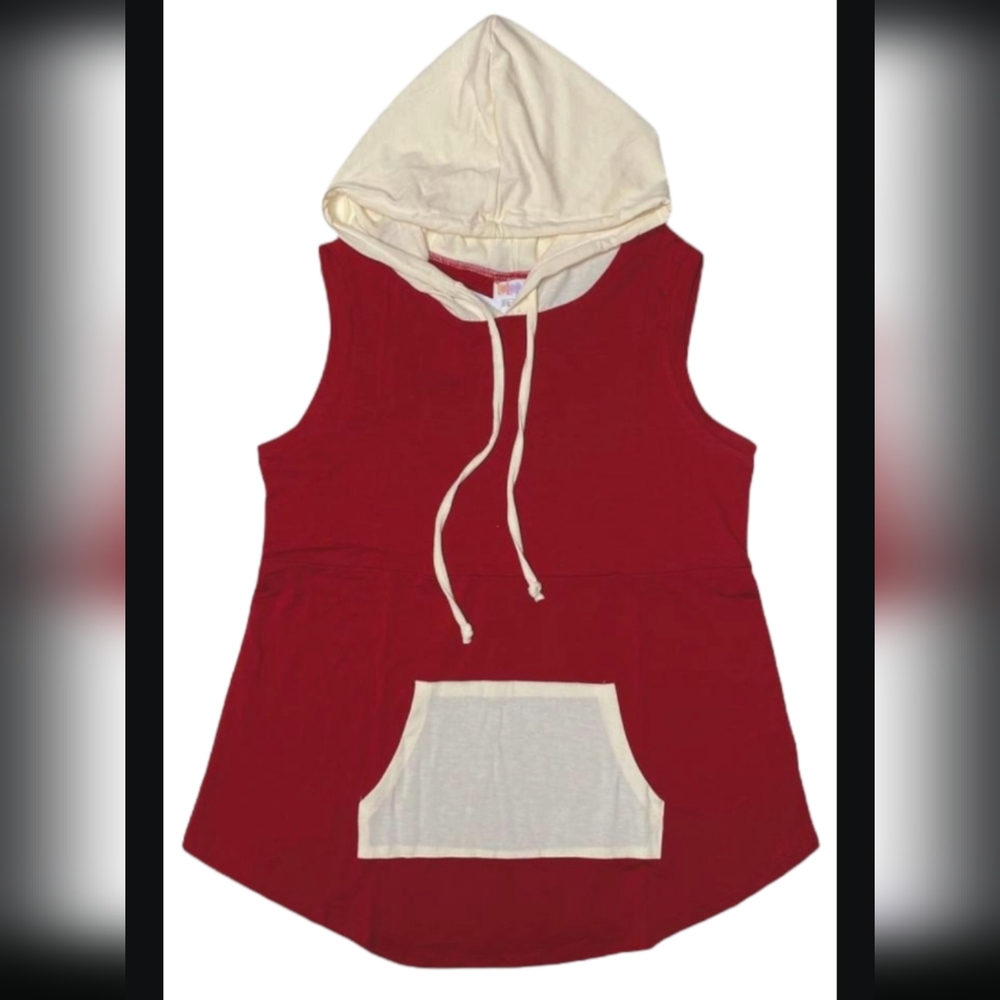Lularoe Brittany Hooded Tank Large ❤️Red & Cream White🤍 NWT 🇺🇸